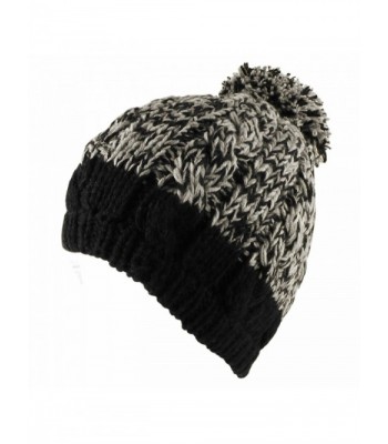 Morehats Two Tone Crochet Knit Slouchy Pompom Beanie Beret Winter Ski Hat - Black - CF11NXHSU5B