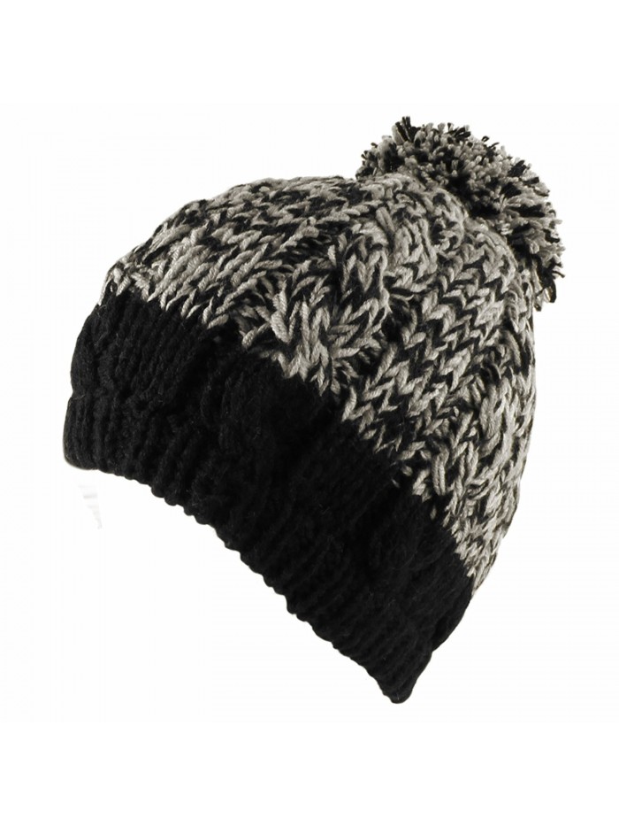 Morehats Two Tone Crochet Knit Slouchy Pompom Beanie Beret Winter Ski Hat - Black - CF11NXHSU5B