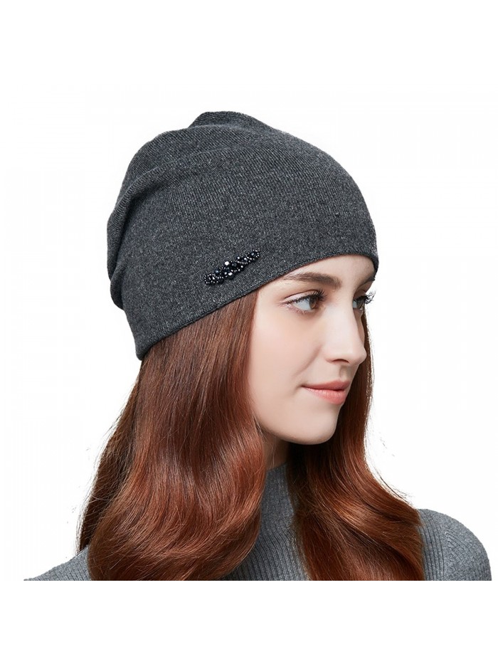 ENJOYFUR Womens Slouchy Beanie Hat Super Fine Lady's Winter Warm Wool Hat - Dark Grey - C5185XANNAQ