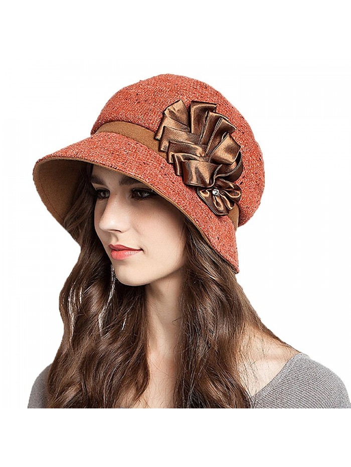 Maitose Women's Decorative Flowers Wool Beret - Orange - CJ1293F2QSN