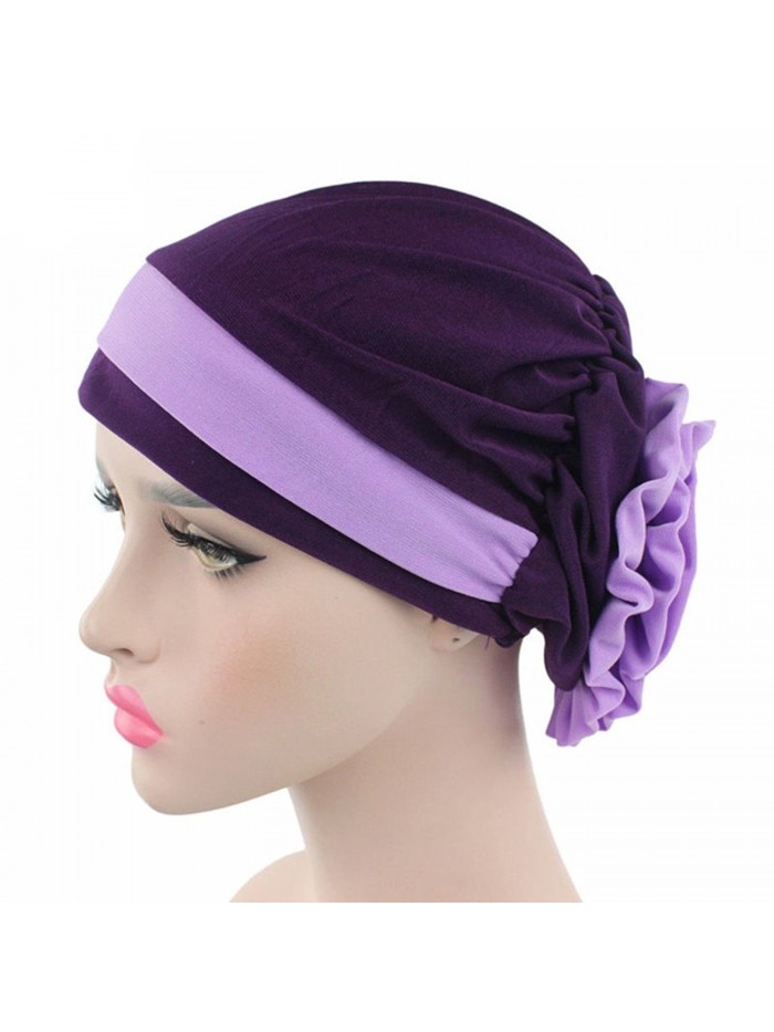 potato001 Islamic Muslim Stretch Turban Hat Cancer Chemo Cap Hair Loss Headwrap Head Scarf - Purple - CF1879HXQNO