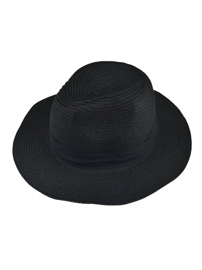 DRESHOW Fedora Straw Hat Panama Hat Large Brim Boho Beach Sun Hat For Women - 2-black - CN189SN6K3S