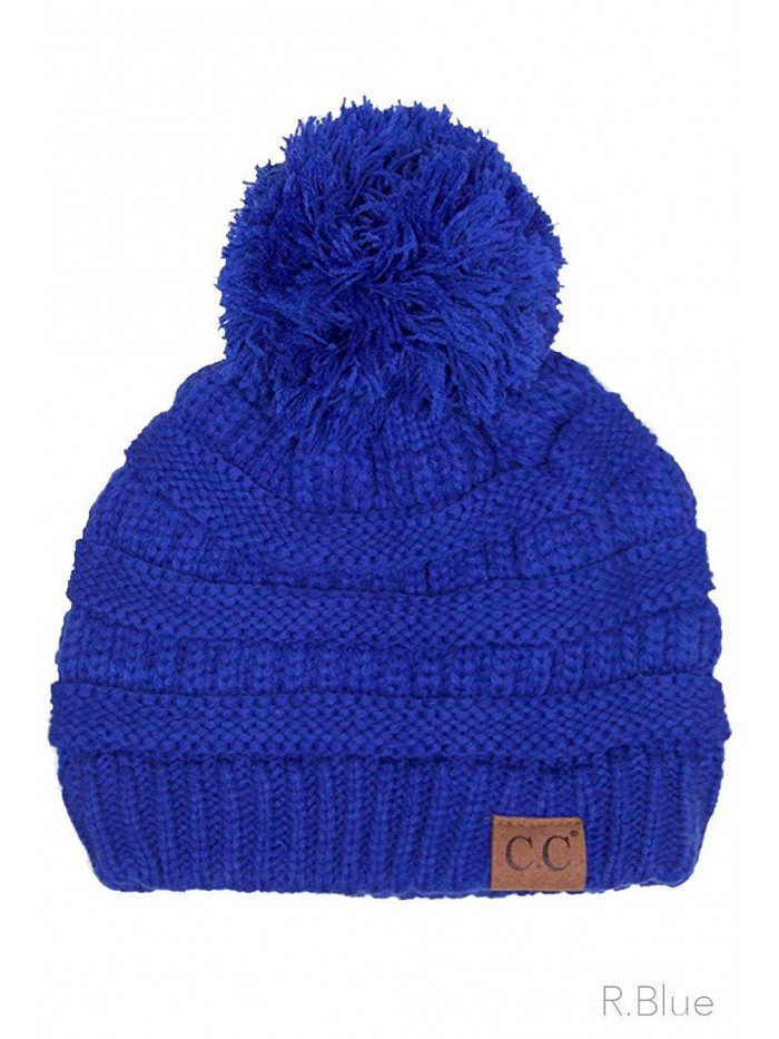 ScarvesMe Exclusive CC Knitted Beanie with Knit Pom Pom - Royal Blue - C312K58NA45