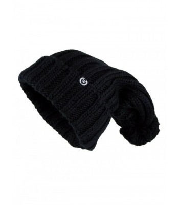 Women's Extra Long Oversize Cable Knit Pom Pom Beanie Hat - Black - CA124NIR46T