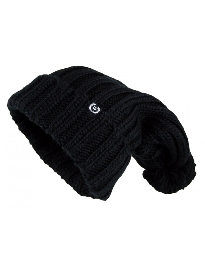 Women's Extra Long Oversize Cable Knit Pom Pom Beanie Hat - Black - CA124NIR46T