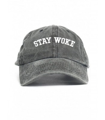 Stay Woke Custom Unstructured Dad Hat-Black Denim - CD12O7W0V56