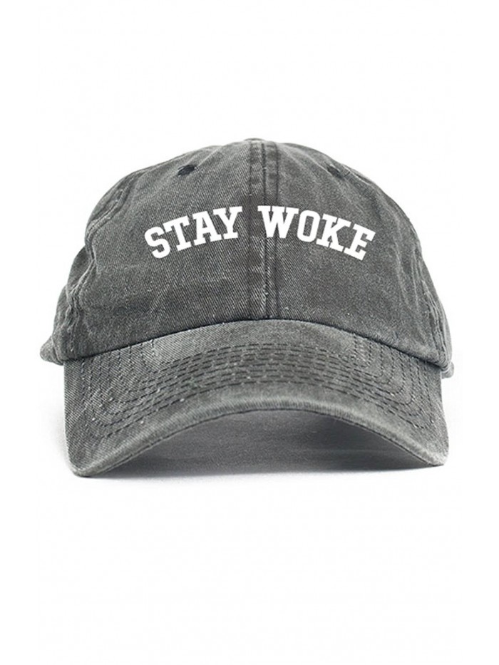 Stay Woke Custom Unstructured Dad Hat-Black Denim - CD12O7W0V56