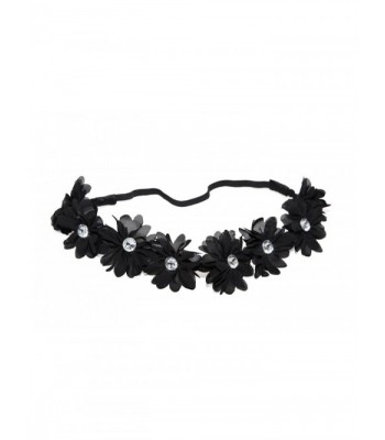 Lux Accessories Coachella Fabric Flower Rhinestone Stretch Headband Chiffon Floral Head Band - Black - CP11N0PJZTB