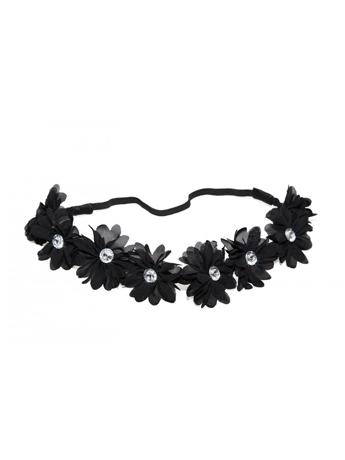 Lux Accessories Coachella Fabric Flower Rhinestone Stretch Headband Chiffon Floral Head Band - Black - CP11N0PJZTB