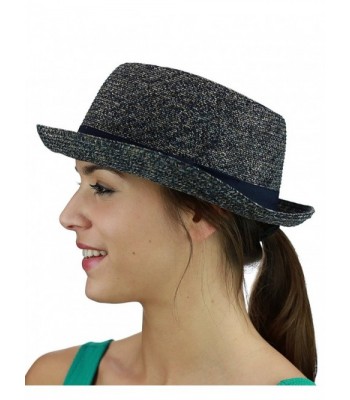 C.C Unisex Solid Color Band Multicolored Weaved Upturn Brim Pork Pie Hat - Navy Mix - CS17YSNT2X9