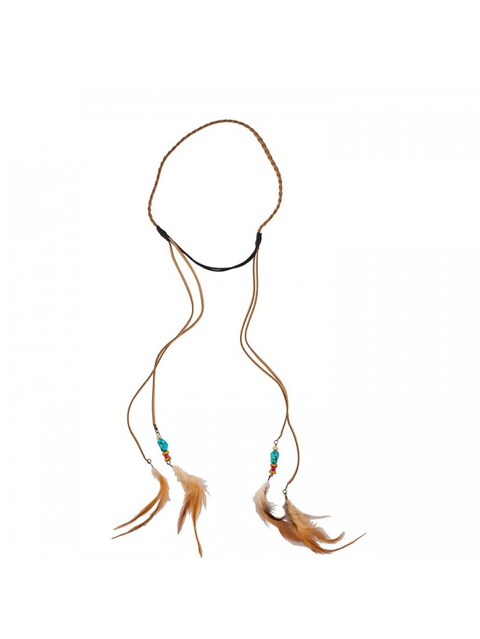 Lux Accessories Boho Tan Suede Braided Feather Headband - CA12FC0KNVF