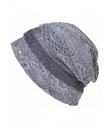 Casualbox Charm Womens Loose Knit Lace Beanie Hat Retro Classic Design Summer Ladies - Gray - C612553GO4T