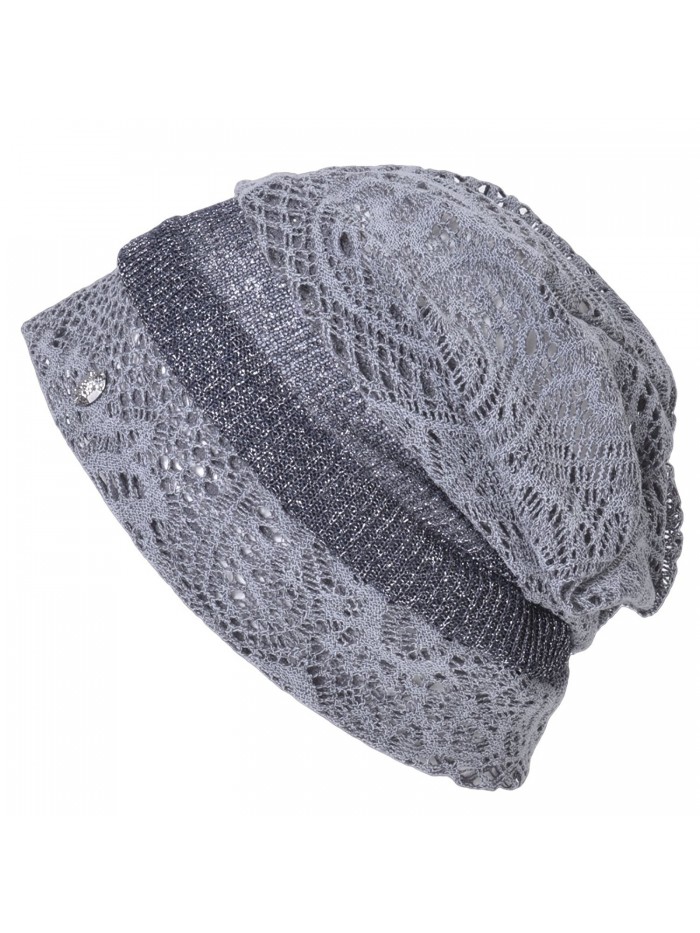 Casualbox Charm Womens Loose Knit Lace Beanie Hat Retro Classic Design Summer Ladies - Gray - C612553GO4T