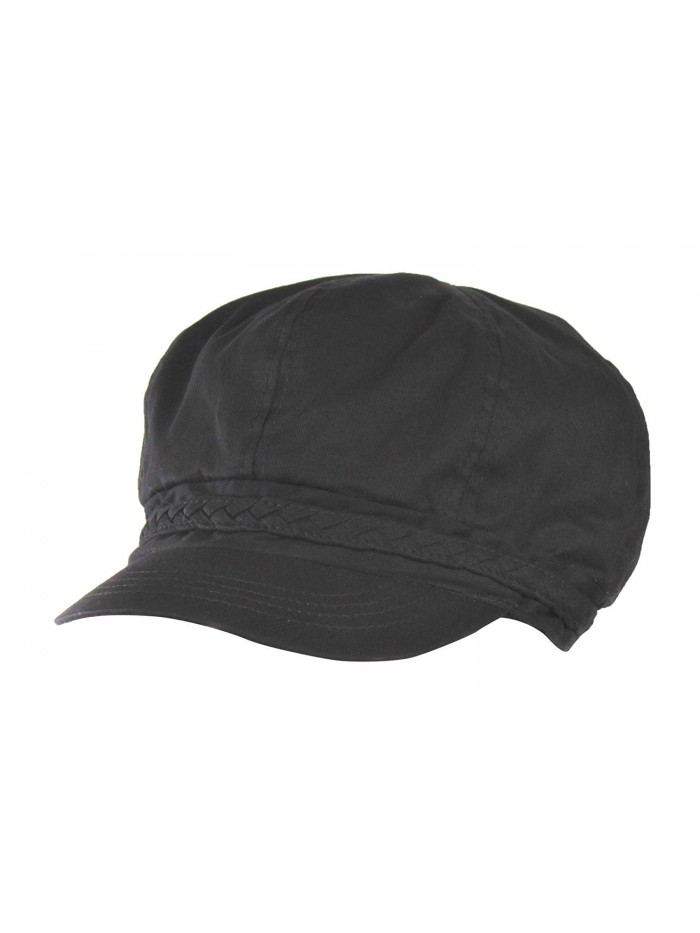 Folie Co. Spring & Summer Cotton Cabbie Hat w/Braided Band - Lightweight newsboy IVY Cap - Black - CE17XQ623DE