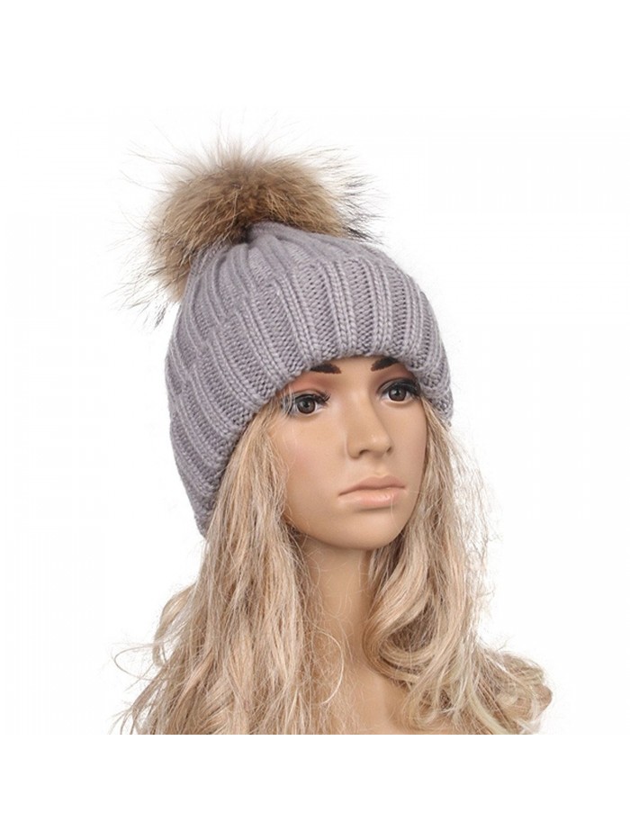 DEESEE Beanie Hat Women Winter Crochet Hat Wool Knit Hemming Warm Cap - Gray - CI12NB2L994