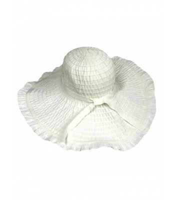 Wide Brim White Floppy Hat With Ruffled Brim - CD112X032VB