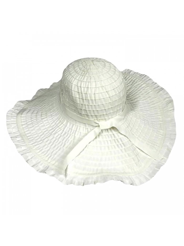 Wide Brim White Floppy Hat With Ruffled Brim - CD112X032VB