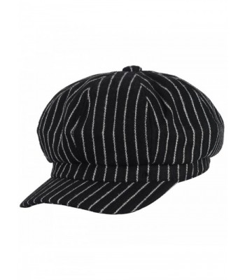 Men's Women's Stripe Wool Blend Newsboy Hat 8 Panel Cabbie Beret Visor Bill Hat - Black - CI189IWS5T4