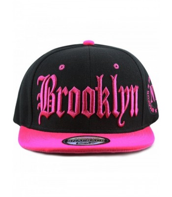 The Hat Depot Premium Quality Old English Brooklyn Flat Visor Snapback Baseball Cap - Black Fuchsia - CM184KTGM9L