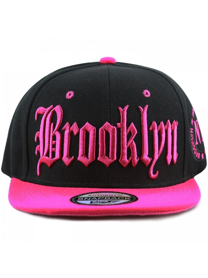 The Hat Depot Premium Quality Old English Brooklyn Flat Visor Snapback Baseball Cap - Black Fuchsia - CM184KTGM9L