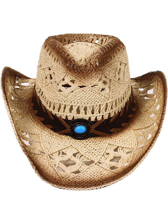 Women / Men's Summer Classic Western Cowboy Straw Hat - Beige - CU12O5XY5KX