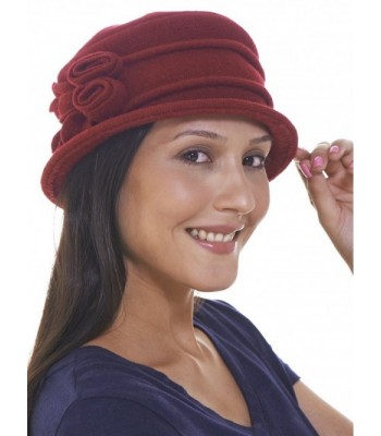 Retreez Women Vintage Wool Cloche Bucket Winter Hat with Duo Roses Floral - Dark Red - CZ11QHPEQUT