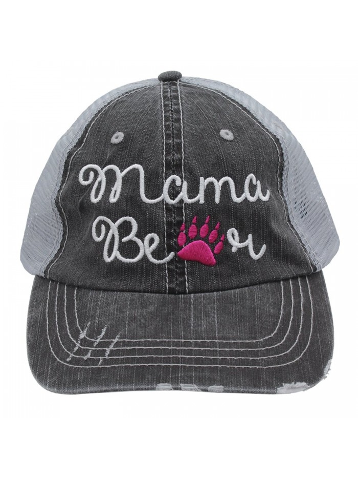 Hot Pink Mama Bear Paw Print Women Embroidered Trucker Style Cap Hat - C11825HYY04