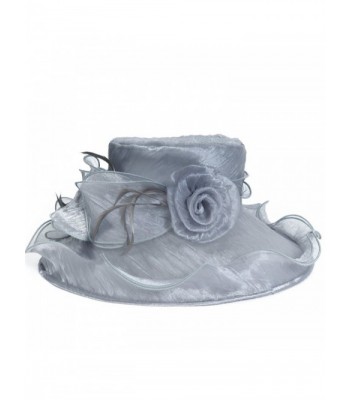 Fanny Grey Women Organza Church Party Wide Brim Sun Hat S048 - CP12B0SJN6J