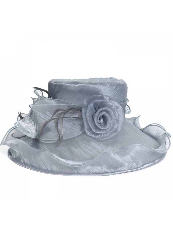 Fanny Grey Women Organza Church Party Wide Brim Sun Hat S048 - CP12B0SJN6J