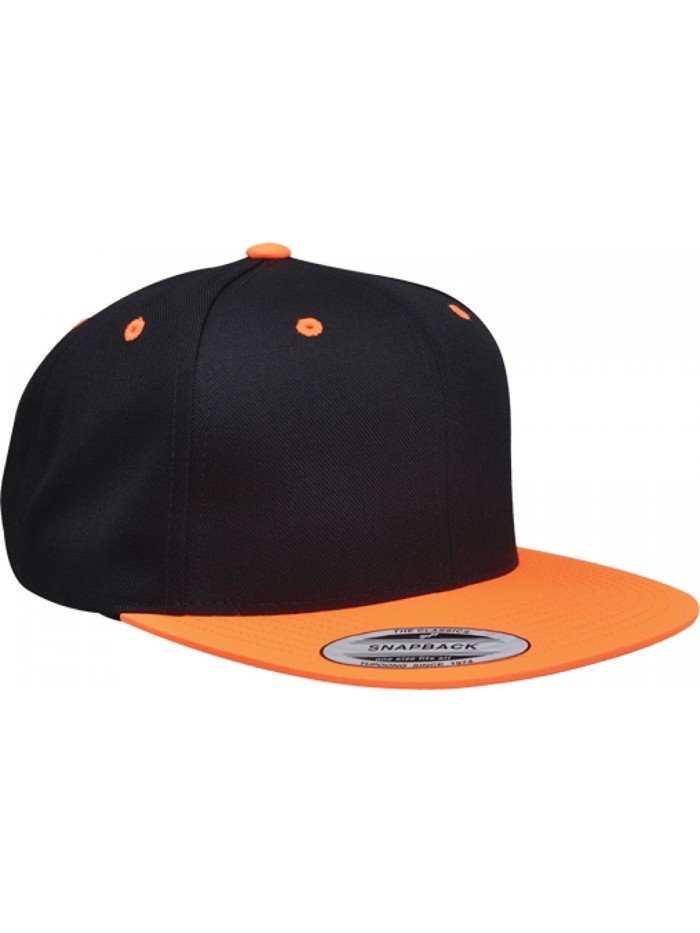 Yupoong Wool Blend Snapback Two-Tone Snap Back Hat Baseball Cap 6098MT (Black / Neon Orange) - CN119DKNAUV