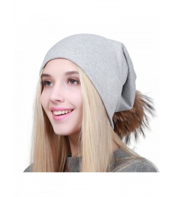 GEEBRO Women Winter Pom Pom Beanie Hat With Soft Slouchy Snow Knit Cotton Skull Cap - Lightgray - CO188YG0QGA