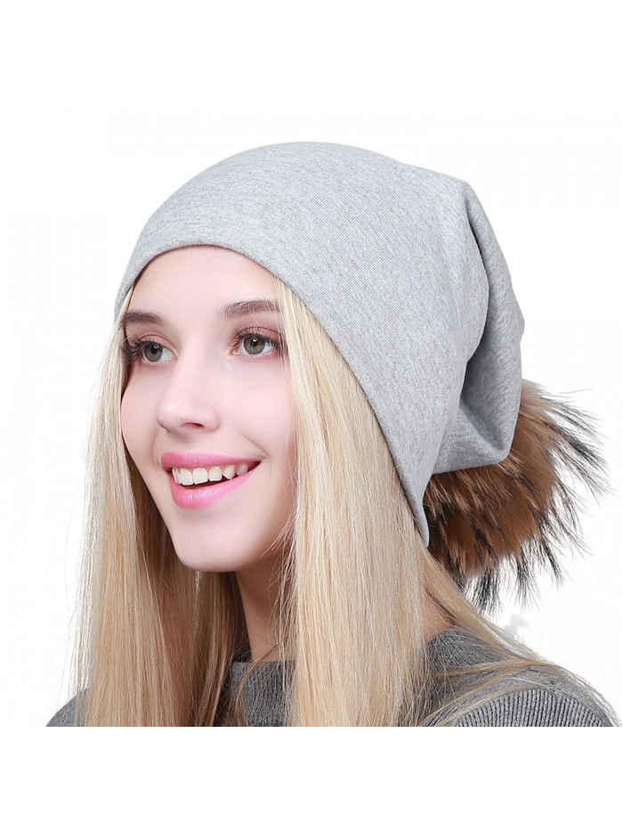 GEEBRO Women Winter Pom Pom Beanie Hat With Soft Slouchy Snow Knit Cotton Skull Cap - Lightgray - CO188YG0QGA