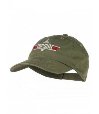 US Navy Top Gun Fighter Embroidered Washed Cap - Olive - C711Q3T5ZNL