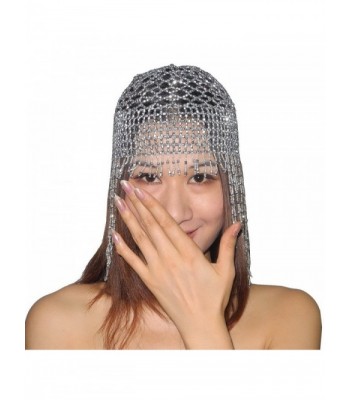 Womens Exotic Cleopatra Beaded Belly Dance Head Cap - Silver - CZ11IW837Q3