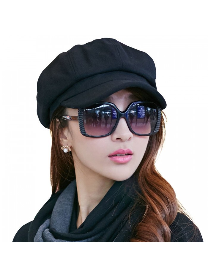 SIGGI Womens Visor Beret newsboy Hat Cap For Ladies Merino Wool - 67145_black - C2128KSC0F3
