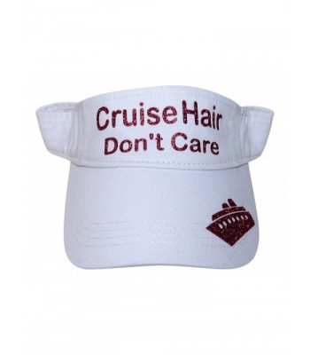 Glitter Cruise Hair Don't Care Visor Fashion Boat Vacation - Fuchsia Glitter on White Visor - CN17Z3KOUQT