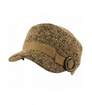 Ladies Girls Marled Knit Bow Buckle Cadet Castro GI Visor Military Cap Hat - Camel - CH126RDOMZJ