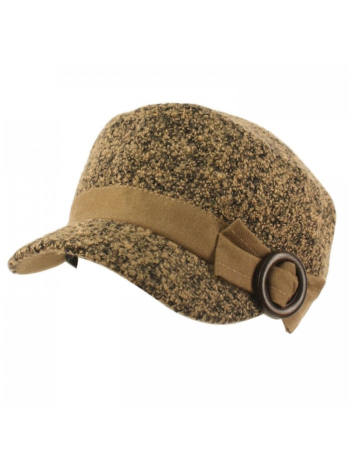 Ladies Girls Marled Knit Bow Buckle Cadet Castro GI Visor Military Cap Hat - Camel - CH126RDOMZJ