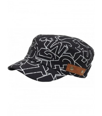 RaOn A98 Graffiti Design Leather Patch Style Fashion Club Army Cap Cadet Military Hat - Black - C2121AOPPSR