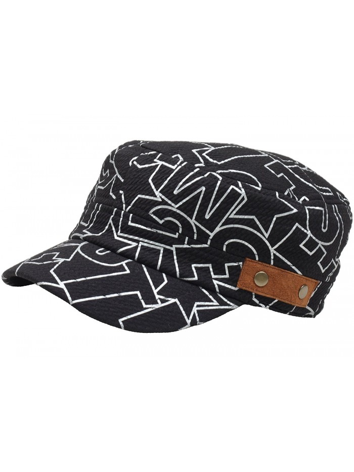 RaOn A98 Graffiti Design Leather Patch Style Fashion Club Army Cap Cadet Military Hat - Black - C2121AOPPSR