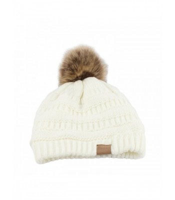 Academyus Fashion Women Faux Fur Pom Pom Beanie Cap Winter Outdoor Warm Woolen Yard Hat - White - CJ187LYZ6U9