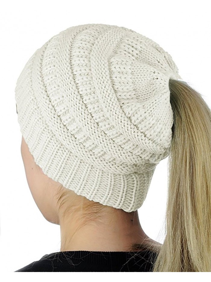 Haolong Women's Winter Warm knitting High Bun Ponytail Hat - White - C51882KZOAR