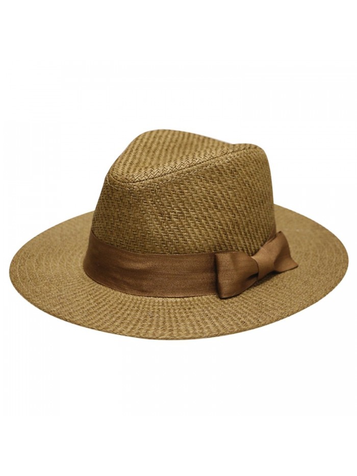 Pamoa Unisex Pms470 Solid Wide Brim Straw Fedora (4 Colors) - Brown - CK12D8KW9Z9
