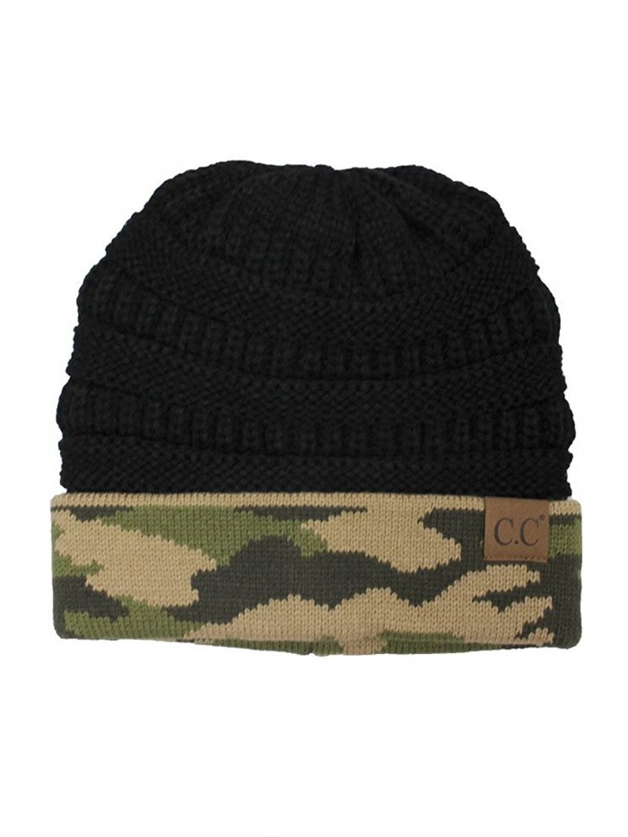 ScarvesMe CC Hot and New Camouflage Camo Print Knit Cuff Beanie Warm Winter Hat Skully Cap - Black - CQ12N39065L