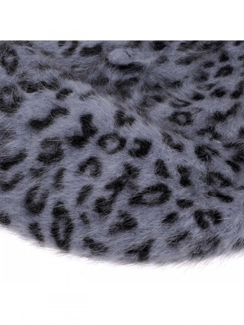 Womens Rabbit Fur French Beret Hat Leopard Print by - Gray - CA11PWM6IIB