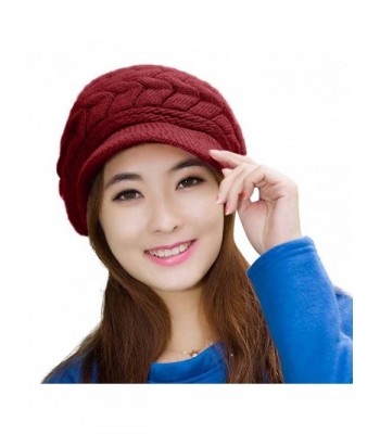 HindaWi Womens Winter Hat Girls Warm Outdoor Wool Knit Crochet Snow Cap - Red - CB12NSWLH50