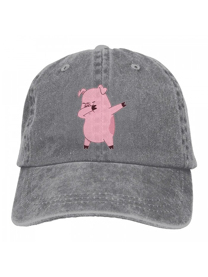 Men's Or Women's Pig Dabbing Yarn-Dyed Denim Baseball Hat Adjustable Trucker Cap - Ash - C2187W487D7