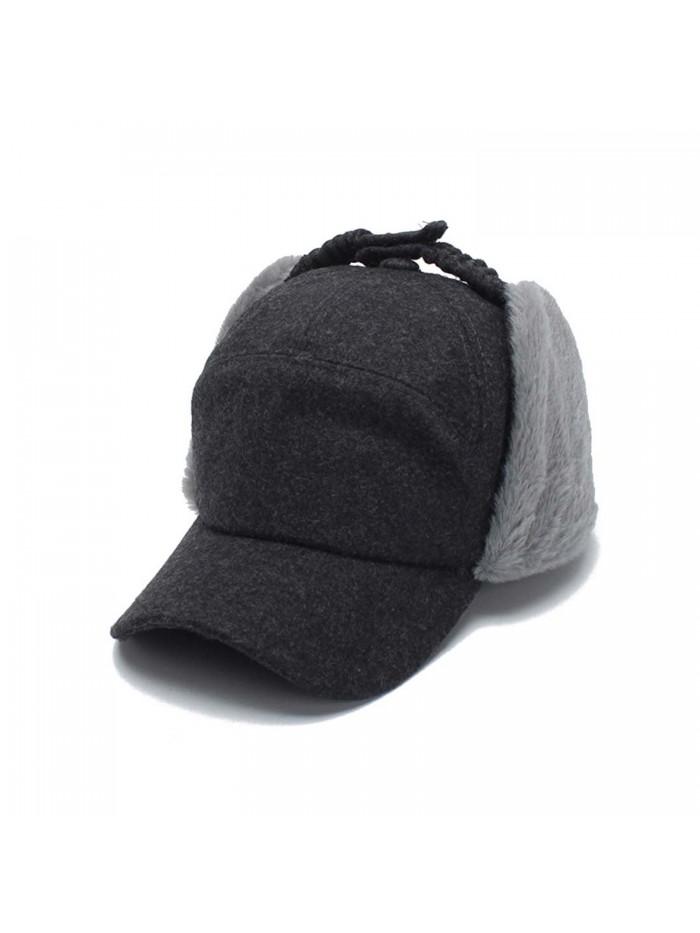 SUMBAGO Women's Ushanka Earflaps Flat Cap Winter Woolen Harajuku Bomber Trapper Russian Hats - Dark Gray - C4188XT3OXY