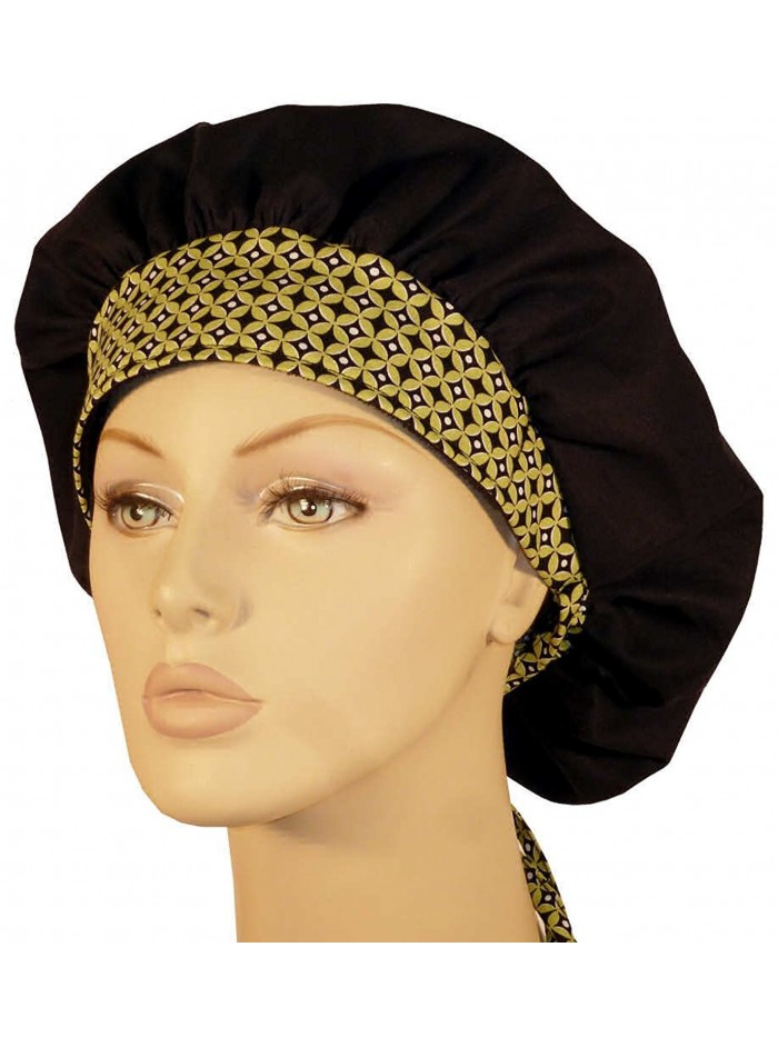 Designer Bouffant Medical Scrub Cap - Black W/ Metropia Band - CW12ELBZ0WX