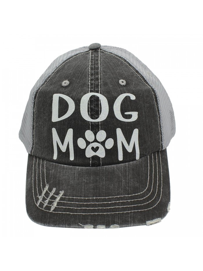 Dog Mom Paw Print Heart Women Trucker Cap Hat White Glitter - CF185UKIWID